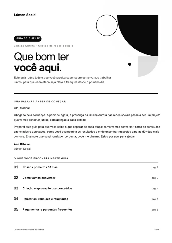 Guia do cliente, boas-vindas