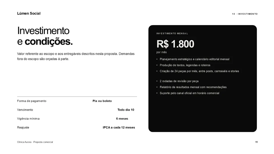 Slide de investimento e condições